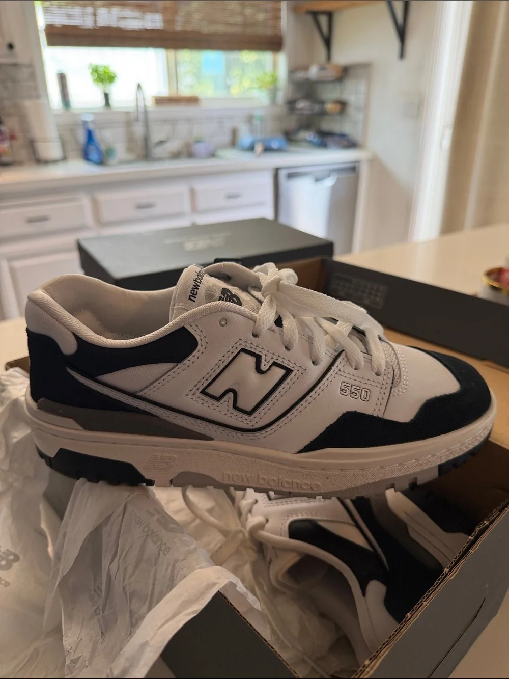 New Balance 550 White and Black Low-Top Sneakers size 5.5Y or 7W